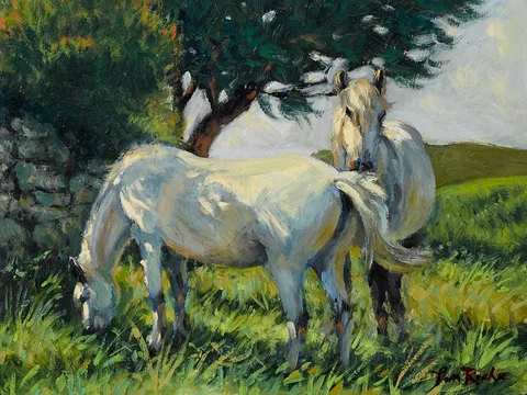Tom Roche, CONNEMARA PONIES, oil on panel