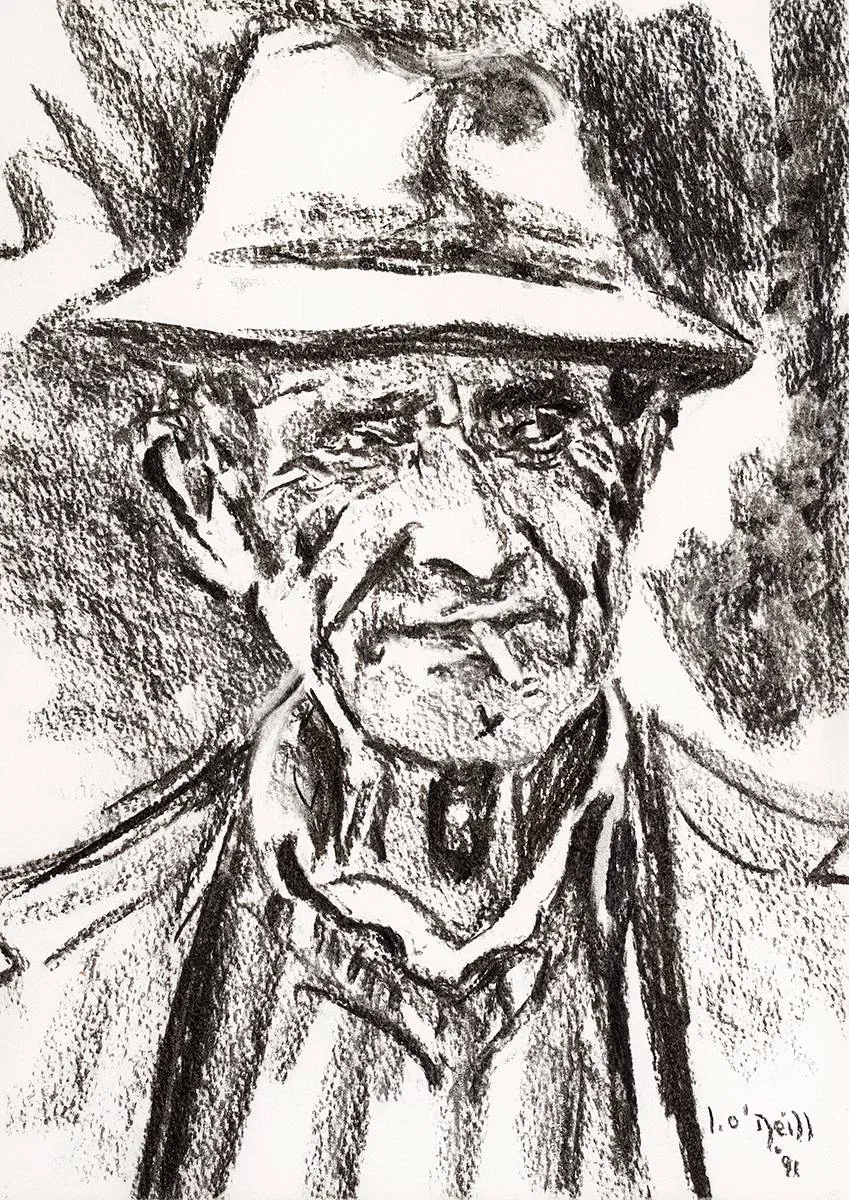Liam O'Neill, PORTRAIT SKETCH OF A MAN, 1991, charcoal