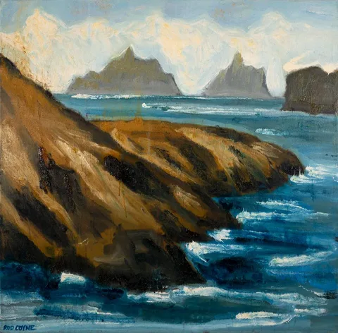 Rod Coyne, SKELLIG FROM HOGS HEAD, COUNTY KERRY, oil on canvas; (unframed)