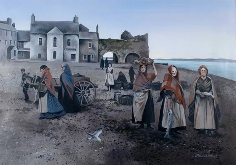 Richard Ward, CLADDAGH VILLAGERS, COUNTY GALWAY, gouache