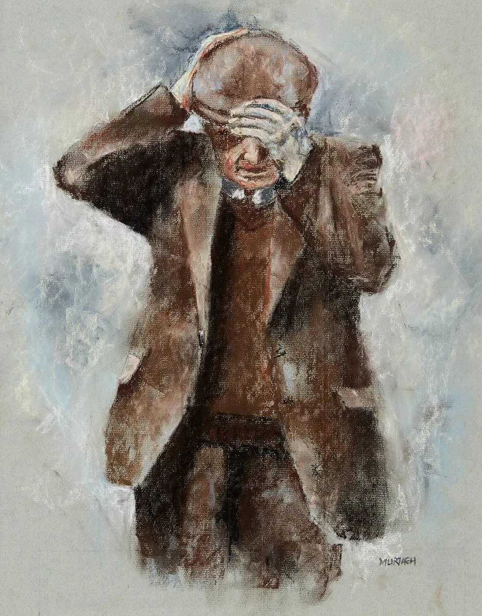 Kenneth Murtagh, LEAVING MASS, pastel