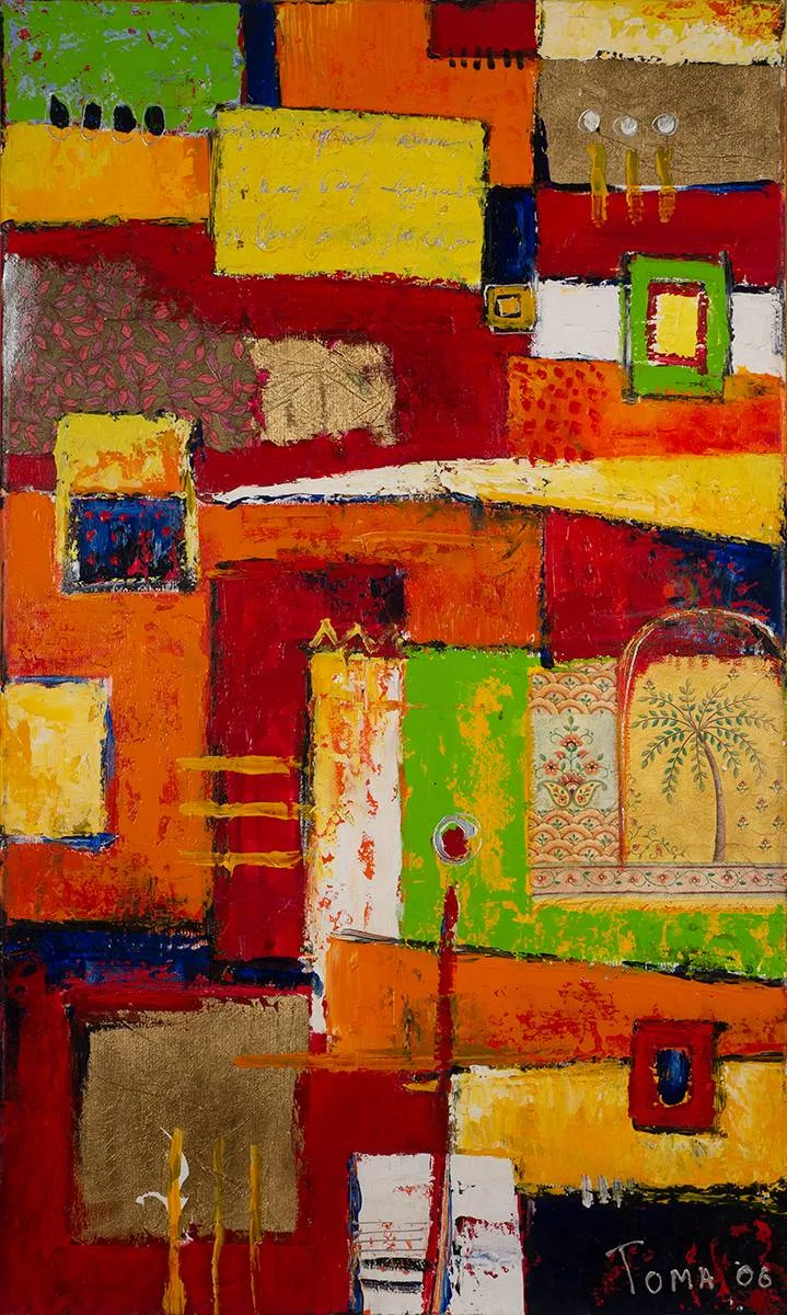 Tamara Bakhshinyan, ORIENT GARDEN, 2006, acrylic and collage element on canvas; (unframed)