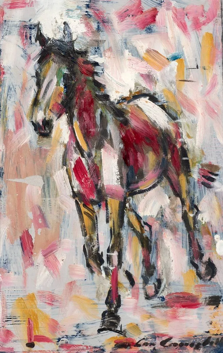 GALLOPING HORSE by Con Campbell, oil on board, sold Oct 2021