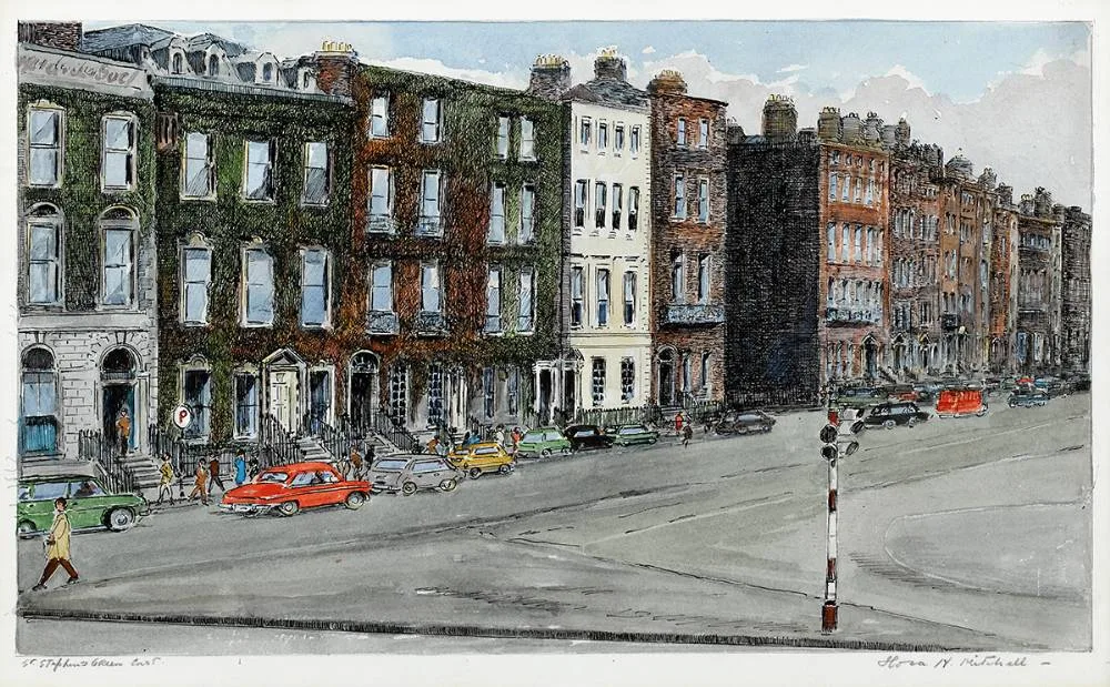 ST. STEPHEN'S GREEN EAST, DUBLIN by Flora Mitchell, watercolour and ink, sold Sep 2021