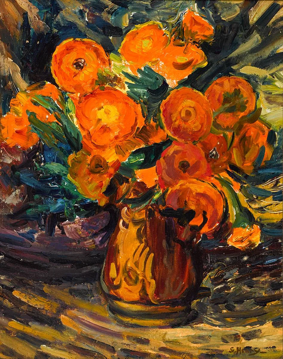 MARIGOLDS by Grace Henry, oil on canvas board, sold Sep 2021