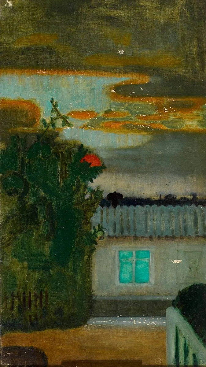 PREFABS AT BLACKHEATH by Derek Hill, c. 1956, oil on canvas, sold Sep 2021