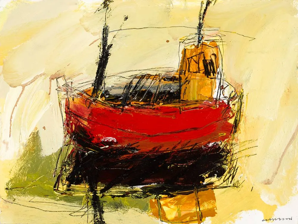 RED TRAWLER by Colin Davidson, acrylic and crayon on paper, sold Sep 2021