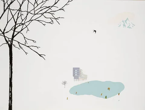 Blaise Drummond, SOUS LE SOLEIL DU NORD, 2004, oil, gloss and collage on canvas