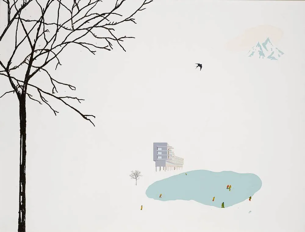 Blaise Drummond, SOUS LE SOLEIL DU NORD, 2004, oil, gloss and collage on canvas