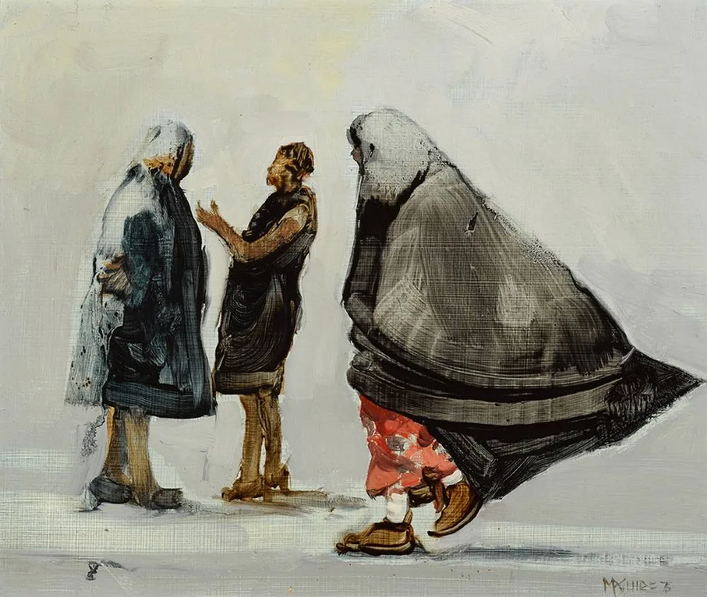 FIGURES by Cecil Maguire, 1975, oil on panel, sold Sep 2021