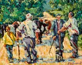 James S. Brohan, FIGURES WITH CATTLE ON A COUNTRY ROAD