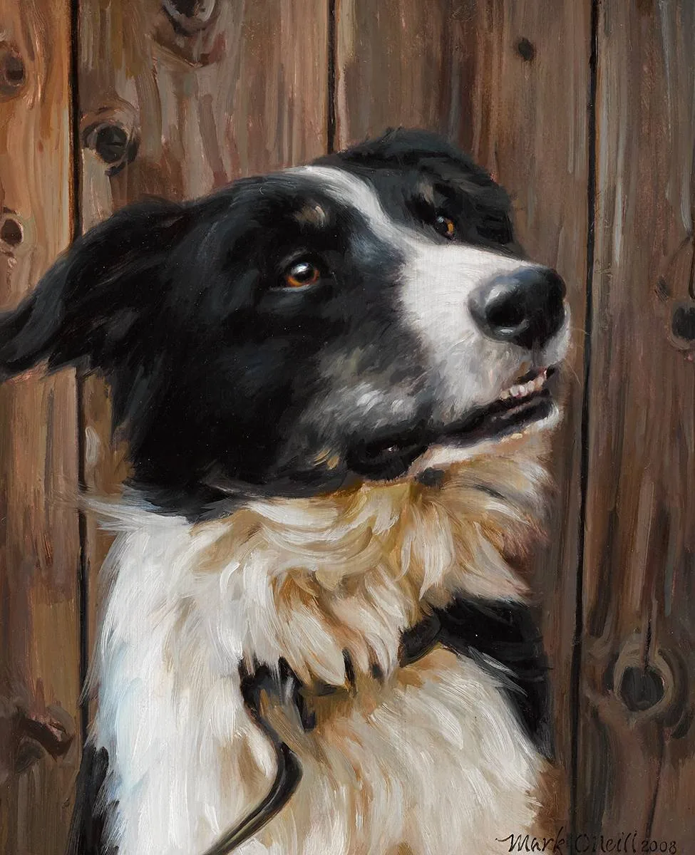 INQUISITIVE TED! by Mark O'Neill, 2008, oil on canvas board, sold Sep 2021
