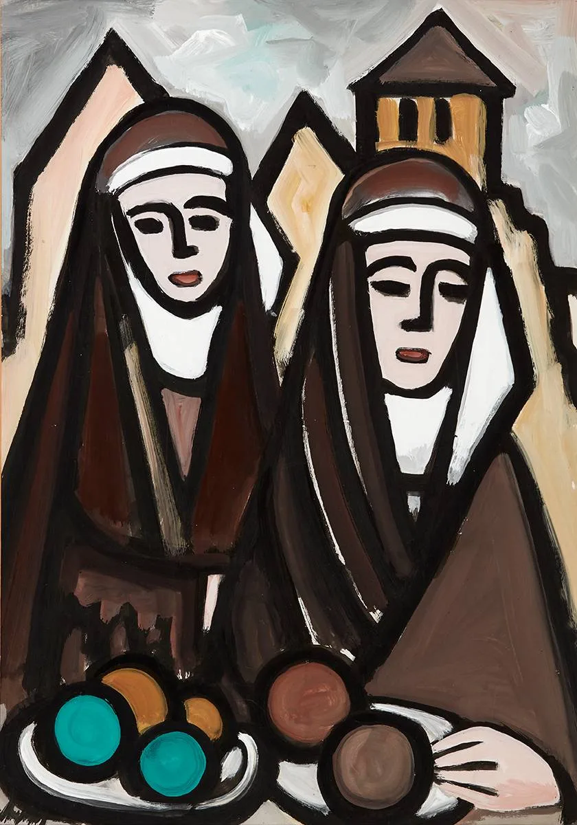 NUNS WITH FRUIT by Markey Robinson, gouache, sold Sep 2021