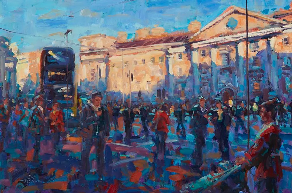 COLLEGE GREEN, DUBLIN by Norman Teeling, oil on board, sold Jun 2021