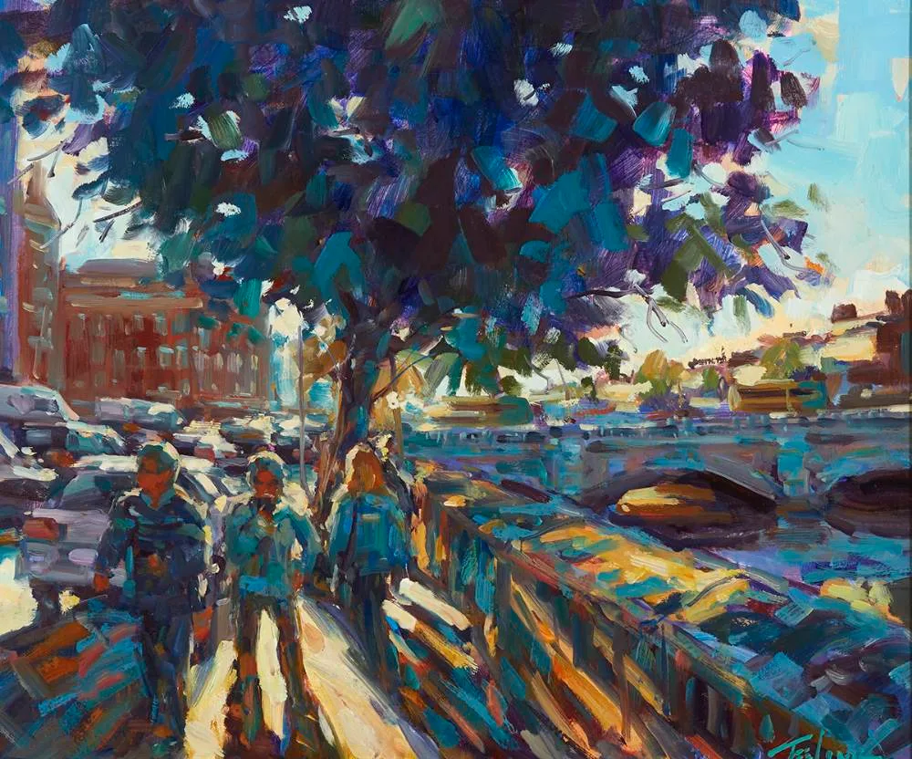 BY THE RIVER LIFFEY, DUBLIN by Norman Teeling, oil on board, sold Jun 2021