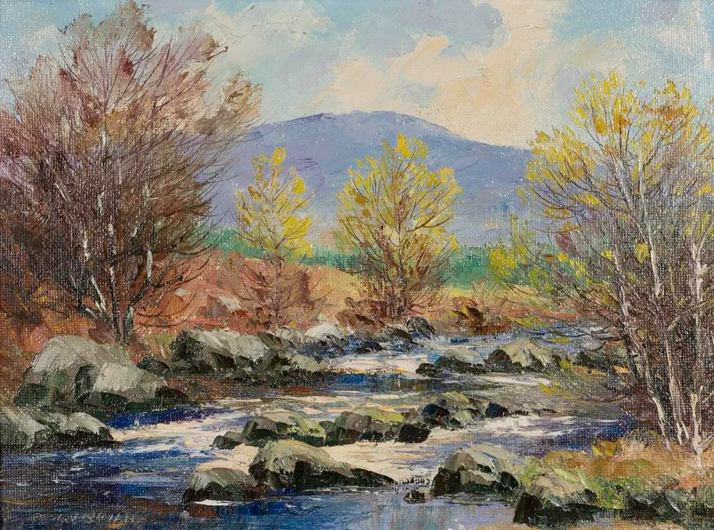 BIRCH TREES, KIPPURE, COUNTY WICKLOW by Fergus O'Ryan, oil on board, offered Jun 2021
