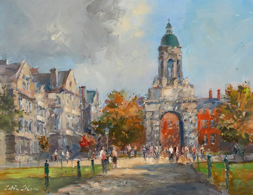 TRINITY COLLEGE, DUBLIN by Colin Gibson, oil on board, sold Jun 2021