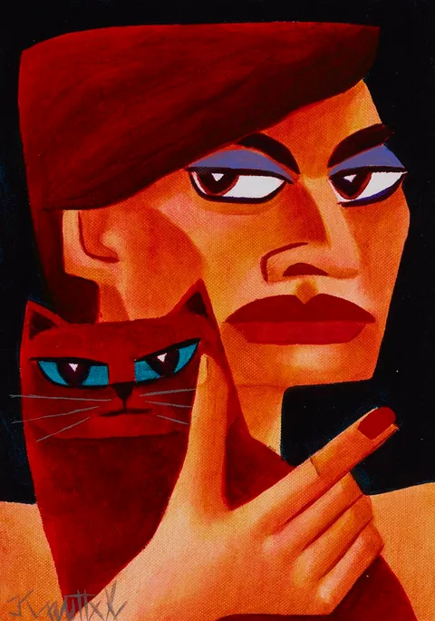 Graham Knuttel, WOMAN AND CAT, oil on canvas