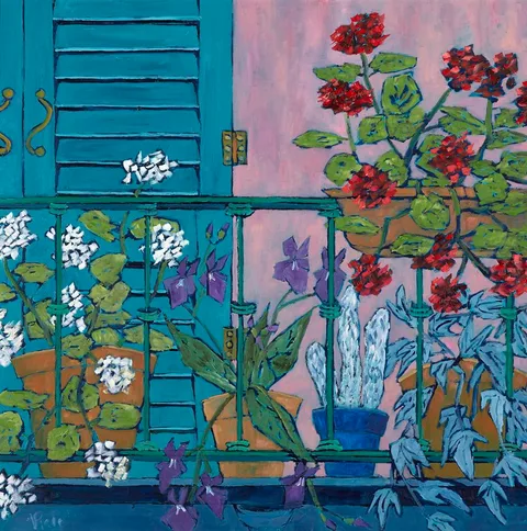 Patrick Viale, PINK BALCONY, PORTO MAURIZIO, ITALY, oil on board