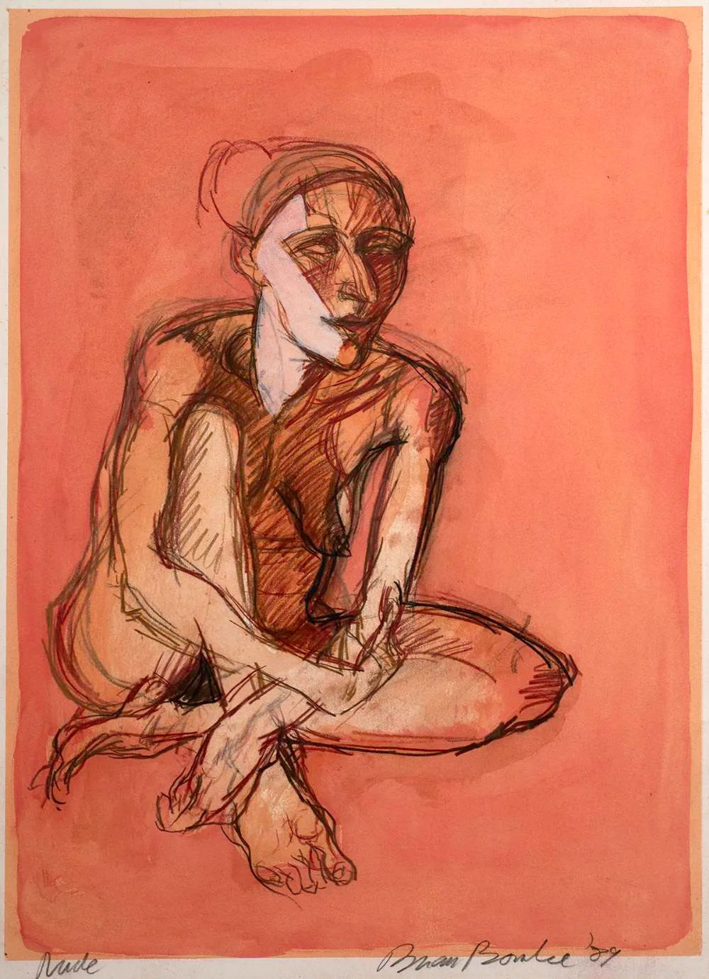 NUDE by Brian Bourke, 1989, pastel and watercolour, sold Jun 2021