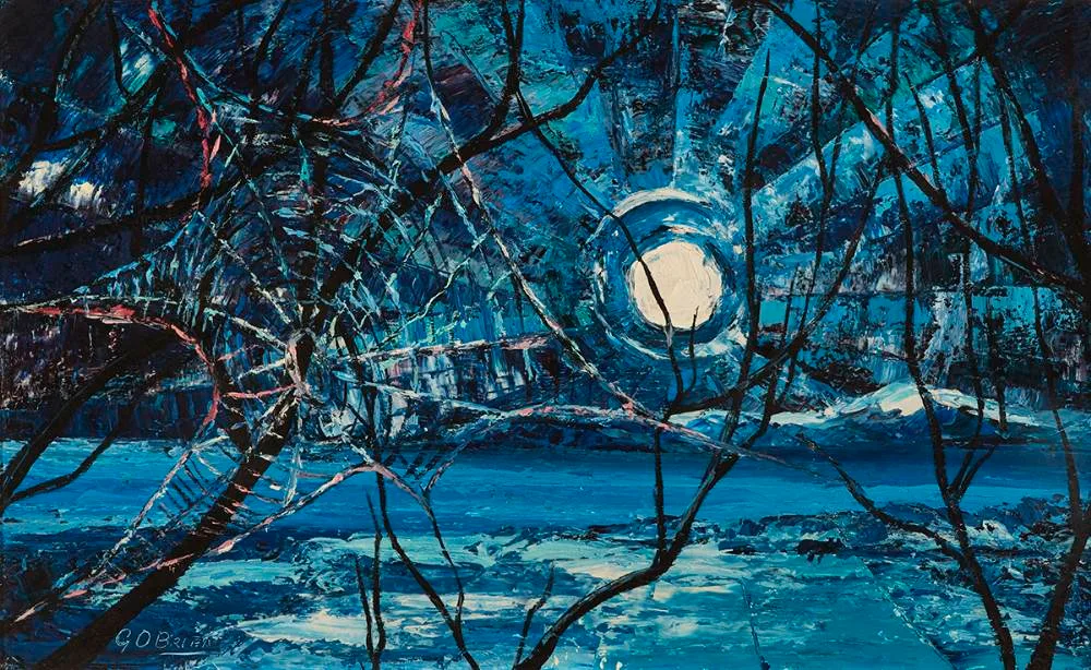 SPIDER'S WEB IN MOONLIGHT by Gretta O'Brien, oil on board, sold Jun 2021