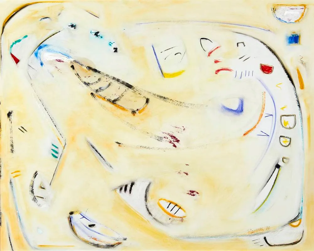 HARBOUR by Mike Fitzharris, 1990, oil on board, offered Jun 2021