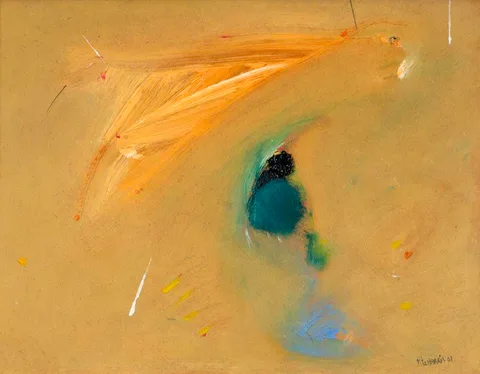 COASTAL STATION by Mike Fitzharris, 2001, oil and gouache on board, sold Jun 2021