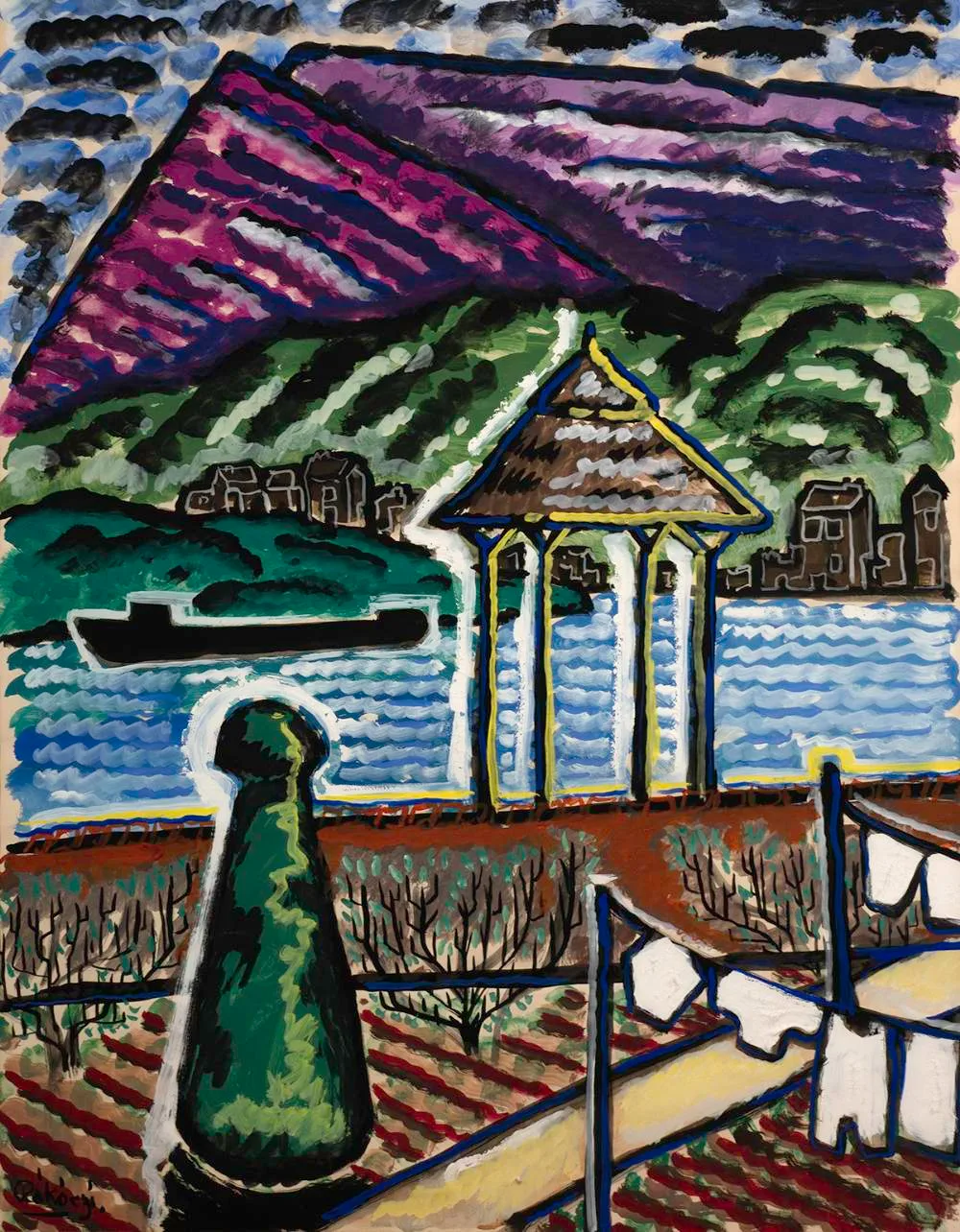 VUE DE MEUSE by Basil Rakoczi, gouache, sold Jun 2021
