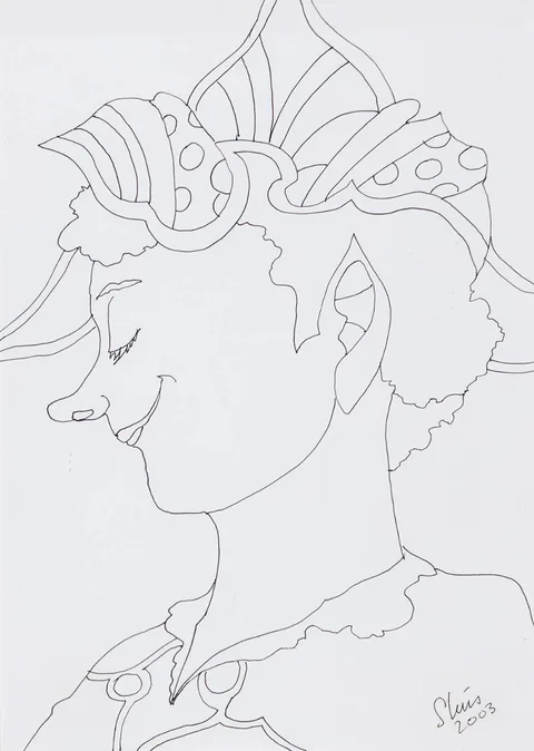 SMILING GIRL by Piet Sluis, 2003, ink, sold Jun 2021