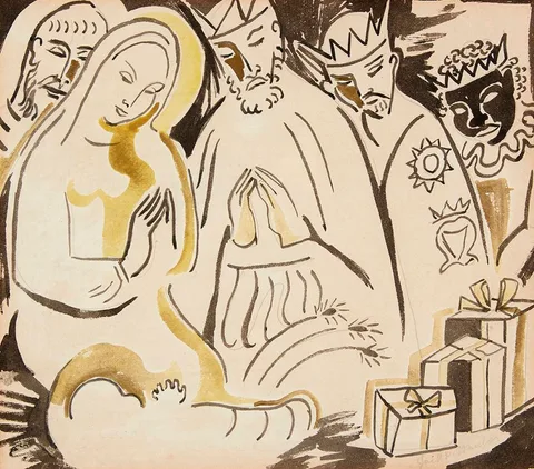 THE NATIVITY by Father Jack P. Hanlon, ink and watercolour, sold Jun 2021