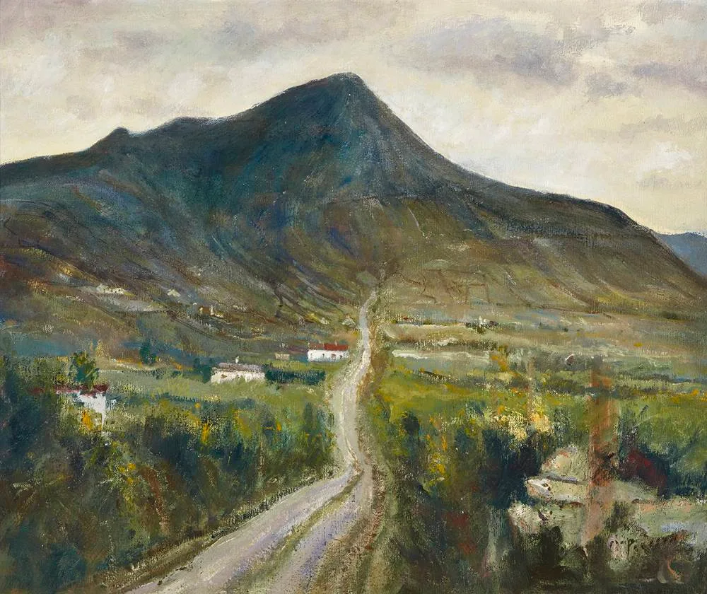 BETWEEN KILLORGLIN AND CAHERSIVEEN, COUNTY KERRY by Peter Pearson, oil on board, sold Jun 2021