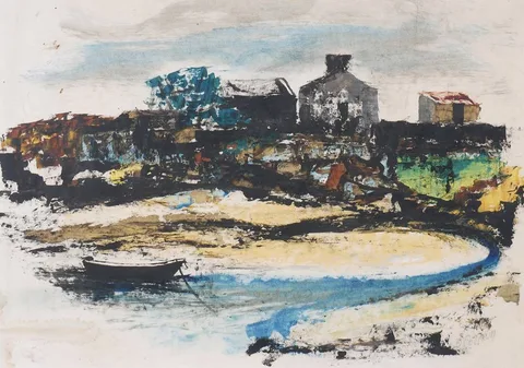 HARBOUR SCENE by Séamus Ó Colmáin, gouache, sold Jun 2021