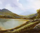 Gerry Marjoram, LAKE SCENE WITH MOUNTAINS IN THE DISTANCE