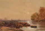 Andrew Nicholl, LAKE SCENE WITH FIGURES ON A BOAT