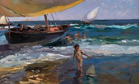 Jose Luis Checa Galindo, PLAYA [CHILD PLAYING], oil on board