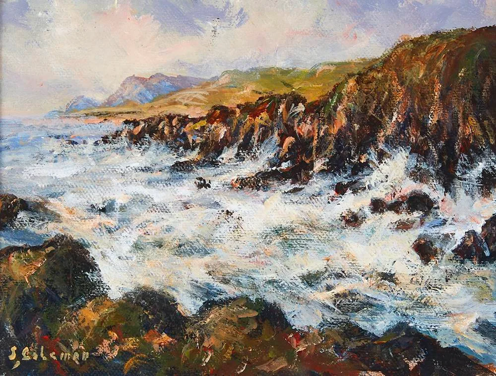 CLIFFS OF ACHILL by Simon Coleman, 1994, oil on canvas, sold Jun 2021