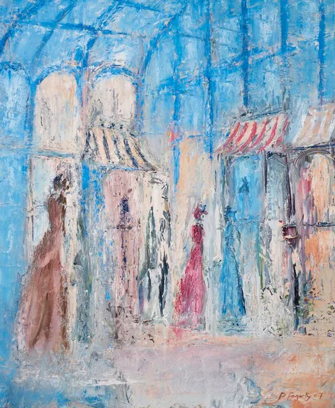 BUSY SHOPPERS by Paul Fogarty, 2007, oil on canvas, sold Jun 2021