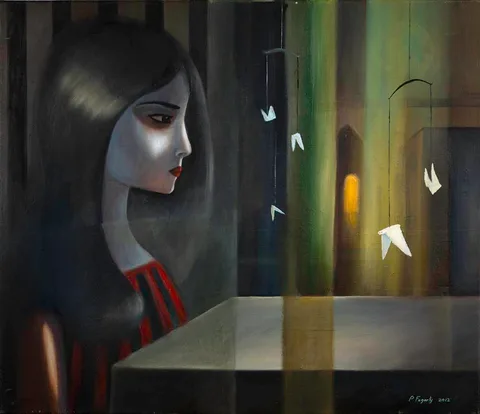 LADY IN BLUE by Paul Fogarty, 2012, oil on canvas, sold Jun 2021