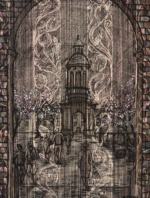 TRINITY COLLEGE, DUBLIN by Valerie Enners, pastel and gouache, offered Jun 2021