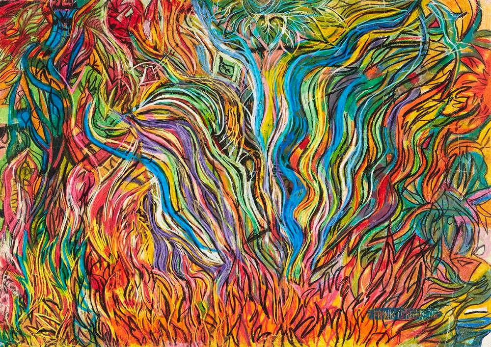 Frank O'Keefe, GREAT BALLS OF FIRE, pastel