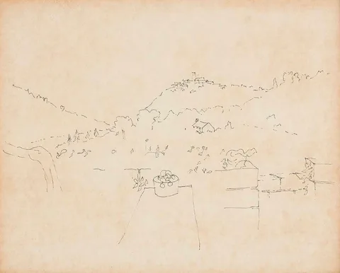 Michael Scott, LANDSCAPE, FRANCE, pen and ink on paper