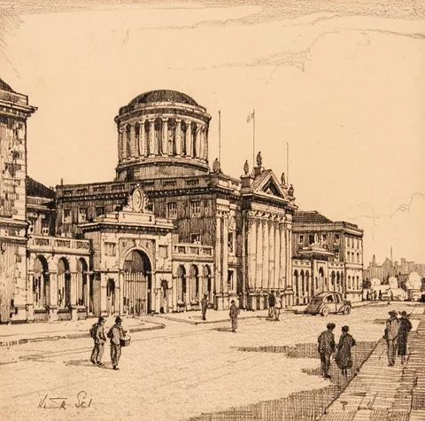Kenneth Steel, FOUR COURTS, DUBLIN, charcoal