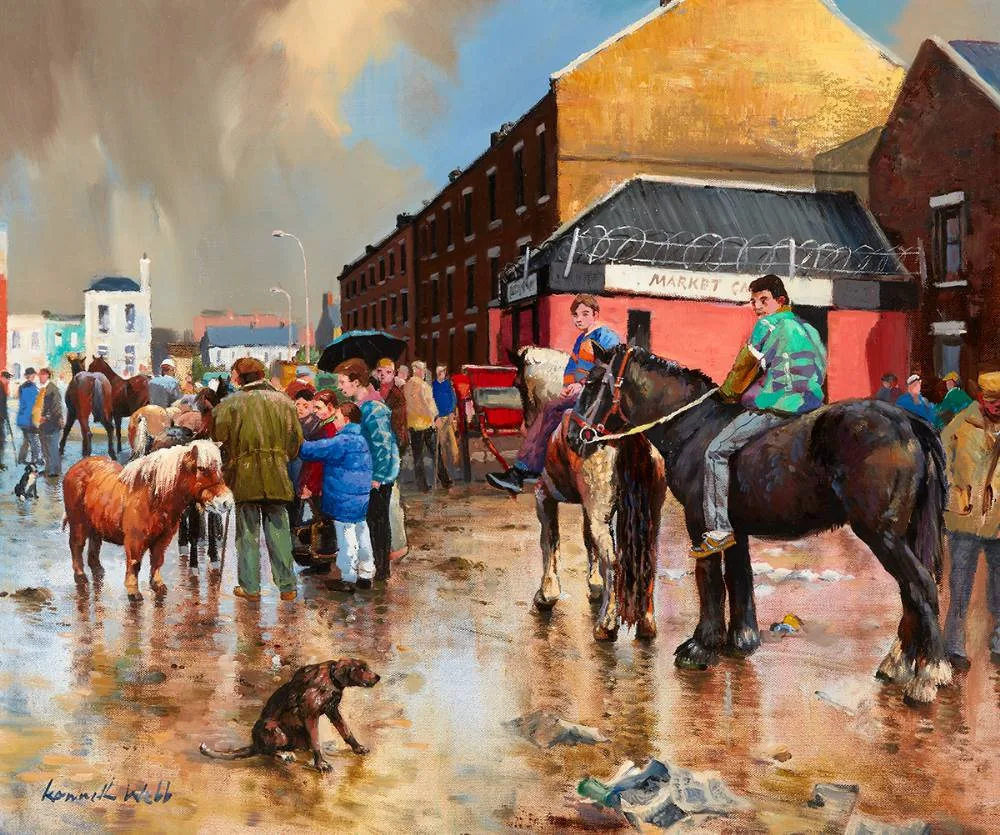 SMITHFIELD AFTER THE RAIN, DUBLIN by Kenneth Webb, oil on canvas, sold May 2021