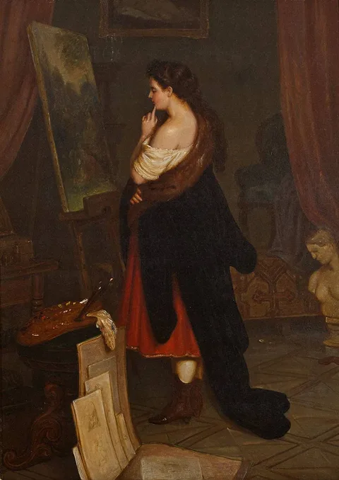 Michael George Brennan, PORTRAIT OF LAURA REDDEN SEARING IN THE STUDIO, 1867, oil on canvas
