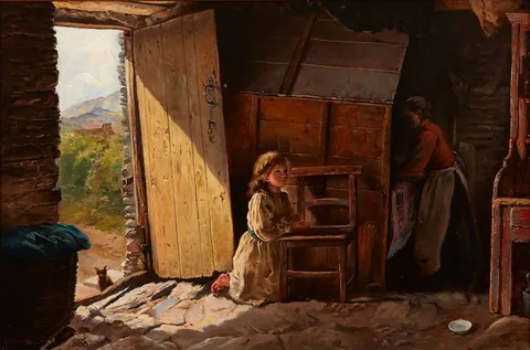 James Brenan, MORNING PRAYER, COTTAGE INTERIOR, COUNTY CORK, 1901, oil on canvas