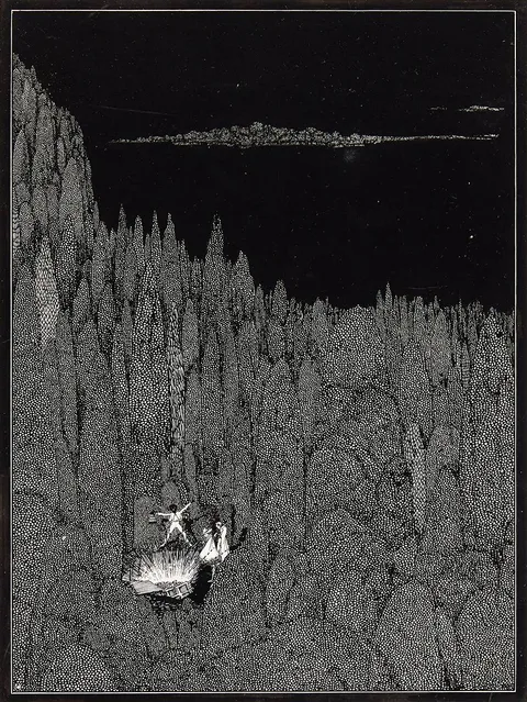 Harry Clarke, THE GOLD BUG [THERE FLASHED UPWARD A GLOW AND A GLARE], ink