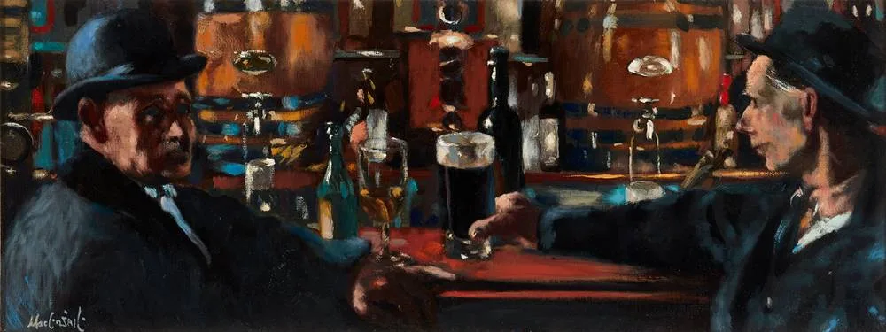 OLD DUBLIN PUB (DAVY BYRNE'S) by Maurice MacGonigal, oil on board, sold May 2021