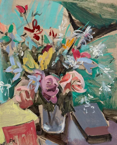 FLOWER PIECE by Frances J. Kelly, oil on canvas, sold May 2021