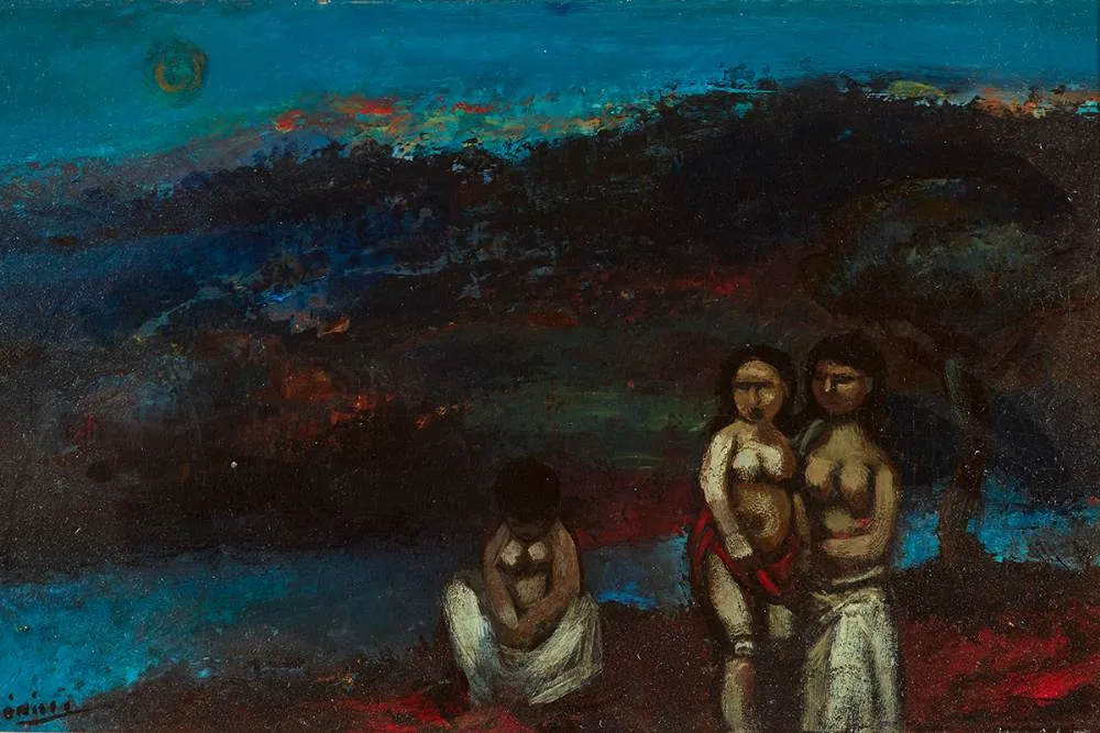 BATHERS by Daniel O'Neill, oil on board, sold May 2021