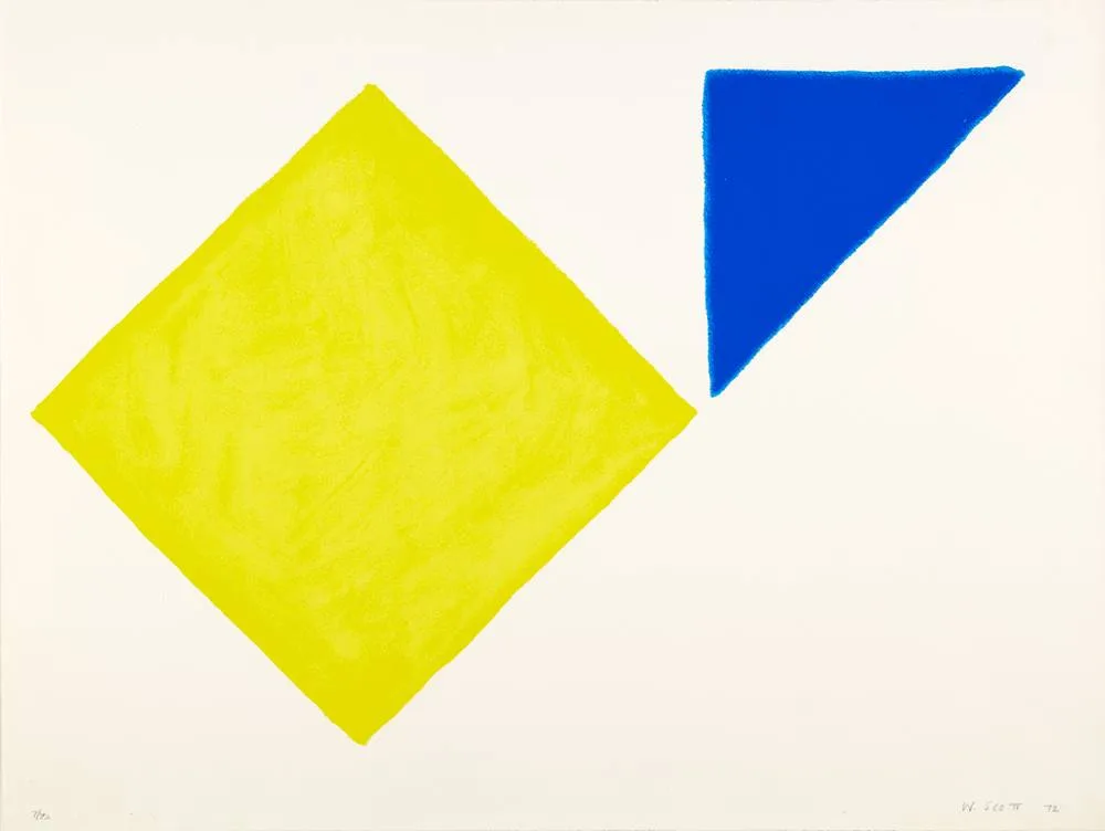 YELLOW SQUARE PLUS QUARTER BLUE by William Scott, 1972, screenprint (no. 7 from an edition of 72), sold May 2021